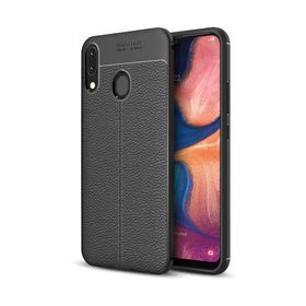 Microsonic Samsung Galaxy A20 Deri Dokulu Siyah Silikon Kılıf