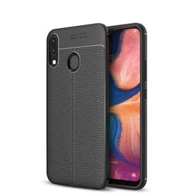 Microsonic Samsung Galaxy A20 Deri Dokulu Siyah Silikon Kılıf