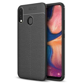 Microsonic Samsung Galaxy A20 Deri Dokulu Siyah Silikon Kılıf