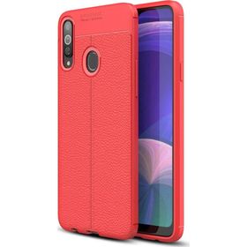 Microsonic Samsung Galaxy A20S Deri Dokulu Silikon Kırmızı Kılıf