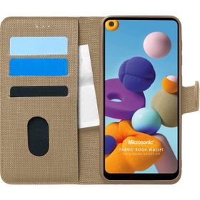 Microsonic Samsung Galaxy A21 Fabric Book Wallet Gold Kılıf