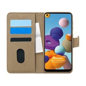 Microsonic Samsung Galaxy A21 Fabric Book Wallet Gold Kılıf