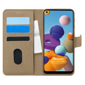 Microsonic Samsung Galaxy A21 Fabric Book Wallet Gold Kılıf