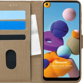 Microsonic Samsung Galaxy A21 Fabric Book Wallet Gold Kılıf