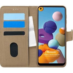 Microsonic Samsung Galaxy A21 Fabric Book Wallet Gold Kılıf