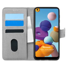 Microsonic Samsung Galaxy A21 Fabric Book Wallet Gri Kılıf