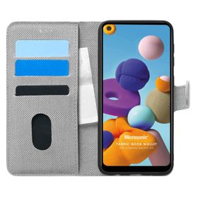 Microsonic Samsung Galaxy A21 Fabric Book Wallet Gri Kılıf