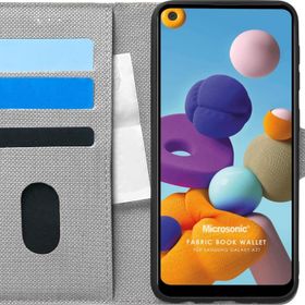 Microsonic Samsung Galaxy A21 Fabric Book Wallet Gri Kılıf