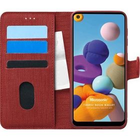 Microsonic Samsung Galaxy A21 Fabric Book Wallet Kırmızı Kılıf