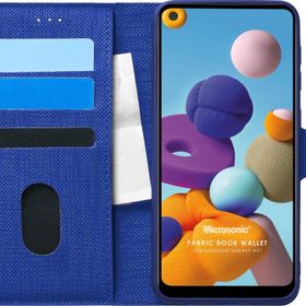 Microsonic Samsung Galaxy A21 Fabric Book Wallet Lacivert Kılıf