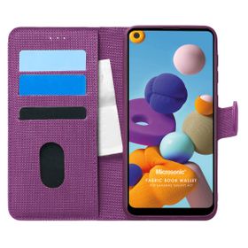 Microsonic Samsung Galaxy A21 Fabric Book Wallet Mor Kılıf