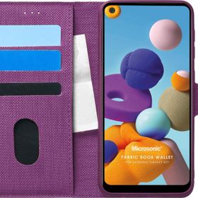 Microsonic Samsung Galaxy A21 Fabric Book Wallet Mor Kılıf