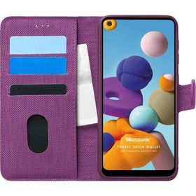 Microsonic Samsung Galaxy A21 Fabric Book Wallet Mor Kılıf