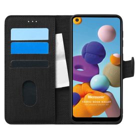 Microsonic Samsung Galaxy A21 Fabric Book Wallet Siyah Kılıf