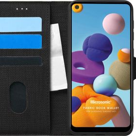 Microsonic Samsung Galaxy A21 Fabric Book Wallet Siyah Kılıf