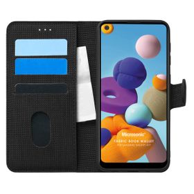 Microsonic Samsung Galaxy A21 Fabric Book Wallet Siyah Kılıf
