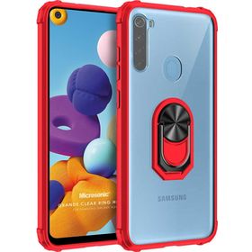 Microsonic Samsung Galaxy A21 Grande Clear Ring Holder Kırmızı Kılıf