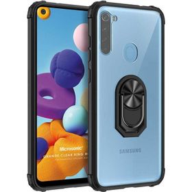 Microsonic Samsung Galaxy A21 Grande Clear Ring Holder Siyah Kılıf