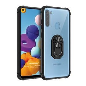 Microsonic Samsung Galaxy A21 Grande Clear Ring Holder Siyah Kılıf