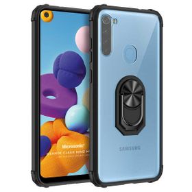 Microsonic Samsung Galaxy A21 Grande Clear Ring Holder Siyah Kılıf