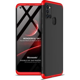 Microsonic Samsung Galaxy A21S Double Dip 360 Protective Siyah Kırmızı Kılıf