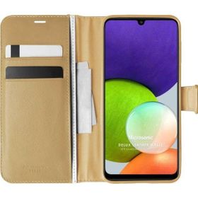 Microsonic Samsung Galaxy A22 4G Delux Leather Wallet Gold Kılıf