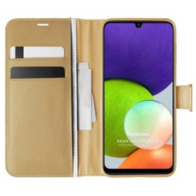 Microsonic Samsung Galaxy A22 4G Delux Leather Wallet Gold Kılıf