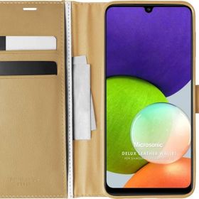 Microsonic Samsung Galaxy A22 4G Delux Leather Wallet Gold Kılıf