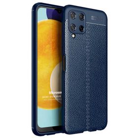 Microsonic Samsung Galaxy A22 4G Deri Dokulu Silikon Lacivert Kılıf