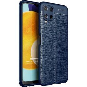 Microsonic Samsung Galaxy A22 4G Deri Dokulu Silikon Lacivert Kılıf