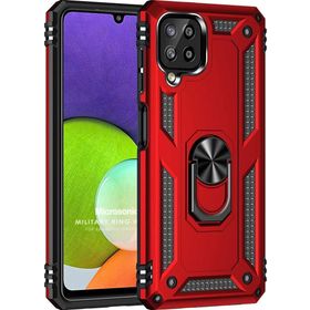 Microsonic Samsung Galaxy A22 4G Military Ring Holder Kırmızı Kılıf