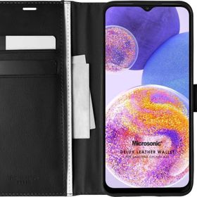 Microsonic Samsung Galaxy A23 Delux Leather Wallet Siyah Kılıf