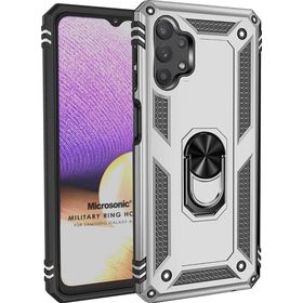 Microsonic Samsung Galaxy A23 Military Ring Holder Gümüş Kılıf