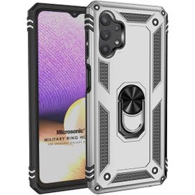 Microsonic Samsung Galaxy A23 Military Ring Holder Gümüş Kılıf