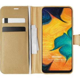 Microsonic Samsung Galaxy A30 Delux Leather Wallet Gold Kılıf