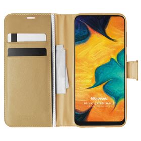 Microsonic Samsung Galaxy A30 Delux Leather Wallet Gold Kılıf
