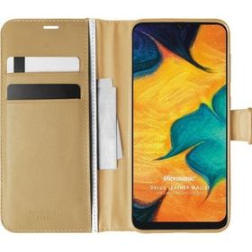 Microsonic Samsung Galaxy A30 Delux Leather Wallet Gold Kılıf