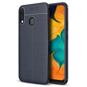 Microsonic Samsung Galaxy A30 Deri Dokulu Lacivert Silikon Kılıf
