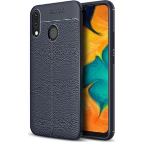 Microsonic Samsung Galaxy A30 Deri Dokulu Lacivert Silikon Kılıf