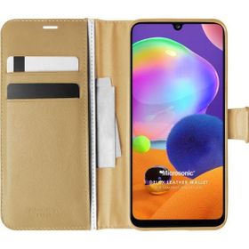 Microsonic Samsung Galaxy A31 Delux Leather Wallet Gold Kılıf