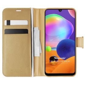 Microsonic Samsung Galaxy A31 Delux Leather Wallet Gold Kılıf