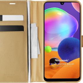 Microsonic Samsung Galaxy A31 Delux Leather Wallet Gold Kılıf