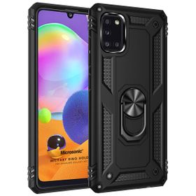 Microsonic Samsung Galaxy A31 Military Ring Holder Siyah Kılıf