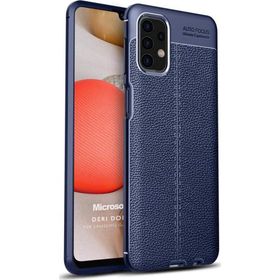Microsonic Samsung Galaxy A32 4G Deri Dokulu Silikon Lacivert Kılıf