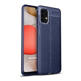 Microsonic Samsung Galaxy A32 4G Deri Dokulu Silikon Lacivert Kılıf