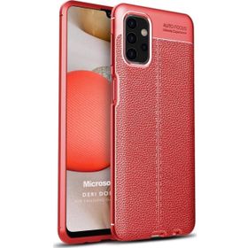 Microsonic Samsung Galaxy A32 5G Deri Dokulu Silikon Kırmızı Kılıf