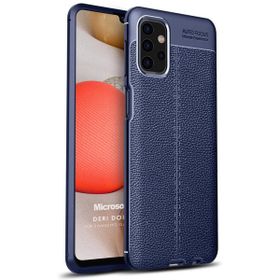 Microsonic Samsung Galaxy A32 5G Deri Dokulu Silikon Lacivert Kılıf