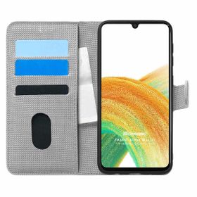 Microsonic Samsung Galaxy A33 5G Fabric Book Wallet Gri Cep Telefonu Kılıfı