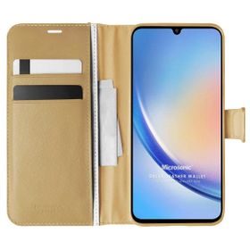 Microsonic Samsung Galaxy A34 Delux Leather Wallet Gold Kılıf