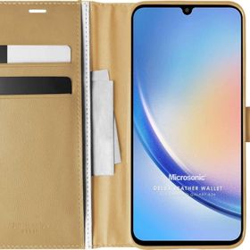 Microsonic Samsung Galaxy A34 Delux Leather Wallet Gold Kılıf